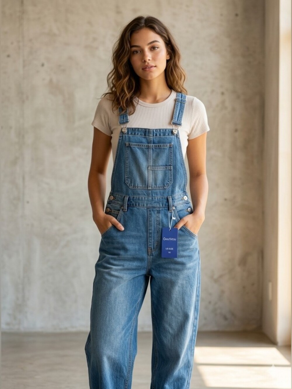 Classic Light Blue Denim Overalls with Front Bib Pocket